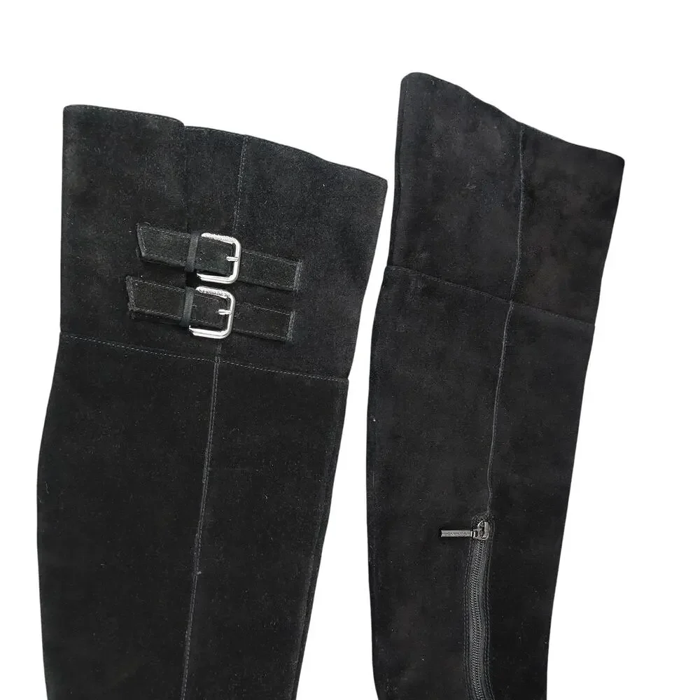 Calvin Klein Shoes Women 7 Boots Tall Leather Fashion Knee High Buckle Zip Black